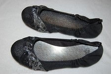 Girls BLACK BALLET SCRUNCH FLATS Silver Glitter LEOPARD PRINT Size 4 5
