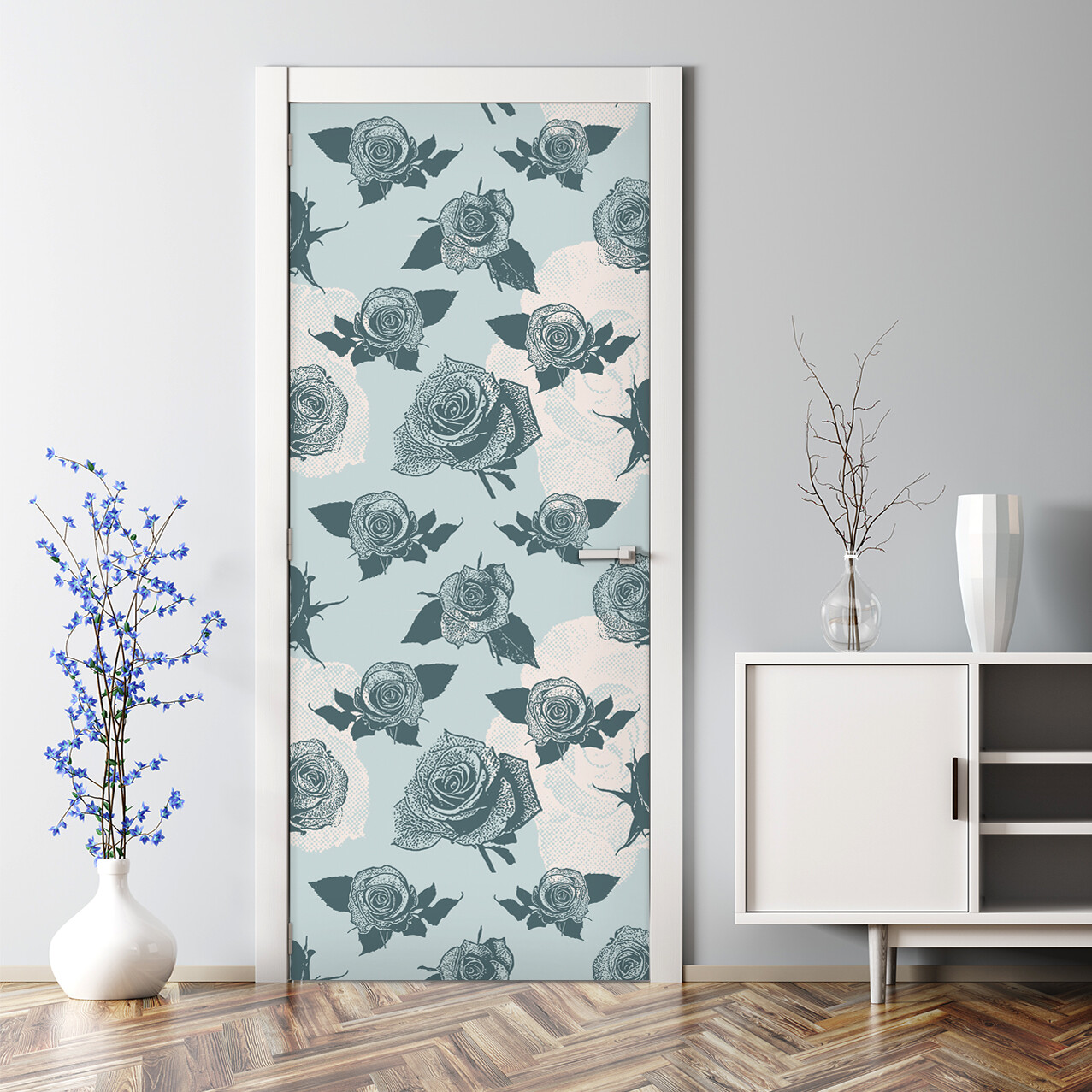 Retro Roses pastel nursery nature adhesive wall decor Self adhesive Door Decal