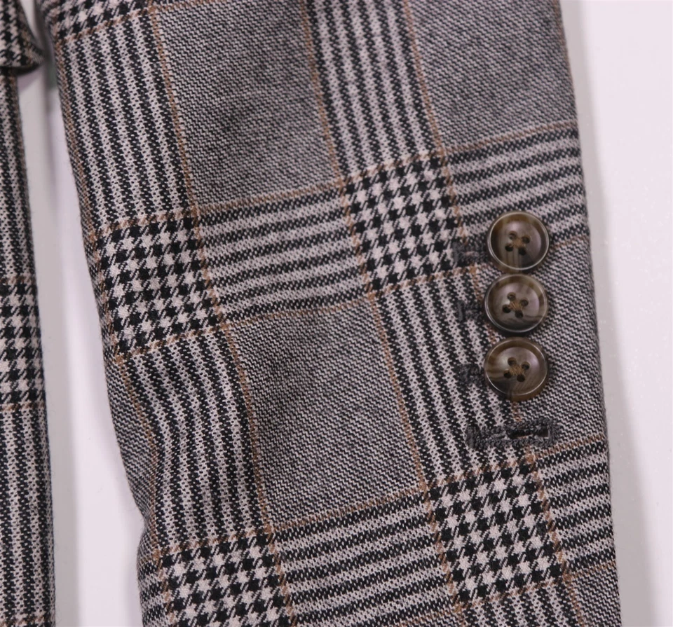 Blazer Indochino 32S Slim Cinza Preto Xadrez Lã Lã 2 Botões Personalizado Masculino Novo - Imagem 3 de 4