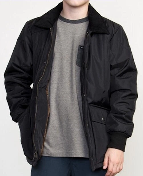 RVCA Ruffians Black Zip Front Winter Coat Jacket NEW Boys S 8 M 10