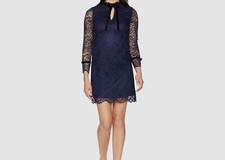 $199 Tahari ASL Women's Blue Long Sleeve Lace/Velvet Sheath Dress Size 10