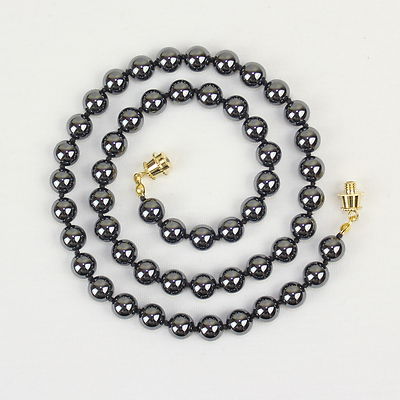 8mm Hematite Necklace Hand Knotted Natural Haematite mm Grey Beads Gray 