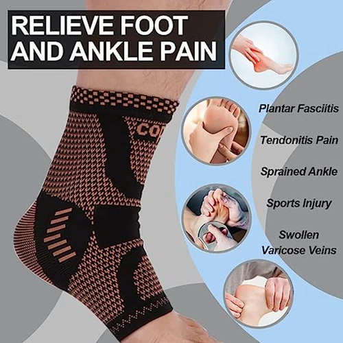 Copper Ankle Compression Sleeve Brace Support Socks Foot Fasciitis Pain Relief - Picture 7 of 42