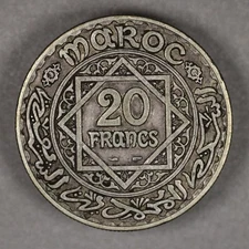 1347 Morocco Silver 20 Francs