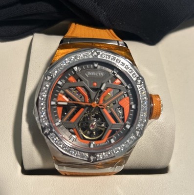 Invicta Objet D Art Lumidia Lab Grown Diamond Automatic Men's Watch 45mm, Orange