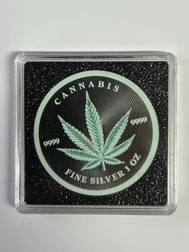 1oz 2024 Silver 999 Fine Glow In The Dark Cannabis Coin Rep Of Chad 100 Mintage