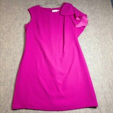 Eliza J Sheath Dress Womens 14 Pink Polyester Ruffle Bow One Shoulder Chic Party