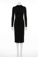 Enza Costa Silk Knit Long Sleeve Twist Midi Dress Black