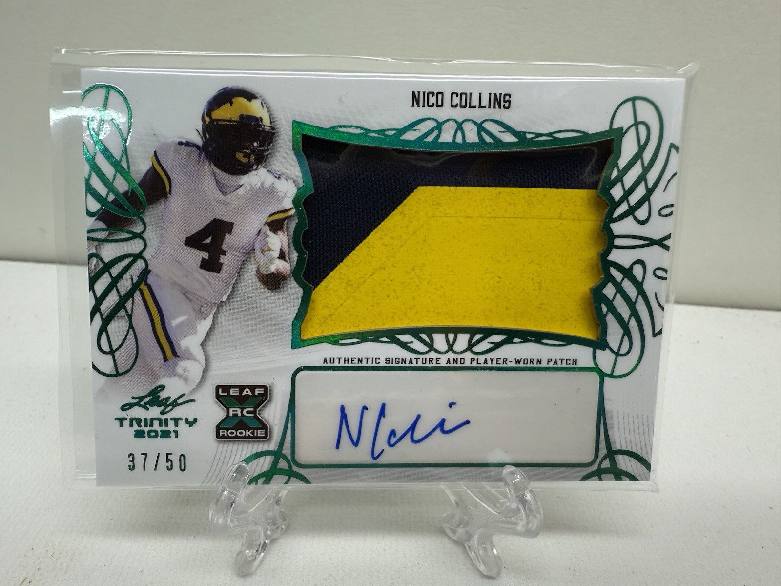 Nico Collins Leaf Trinity Patch Autographs Xrc #PANC1 Green Spectrum Holofoil