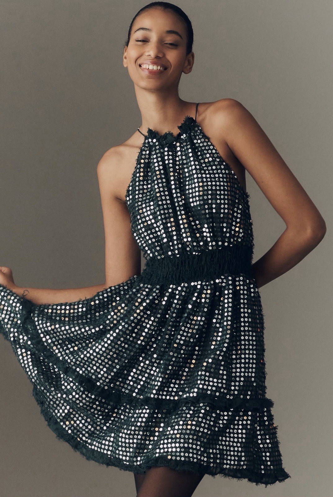 NWT Anthropologie Somerset Shine Sequin Halter Mini Dress Green Size M