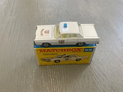 Vintage 1971 MATCHBOX SUPERFAST 55 MERCURY POLICE CAR WHITE MINT in ORIGINAL Box