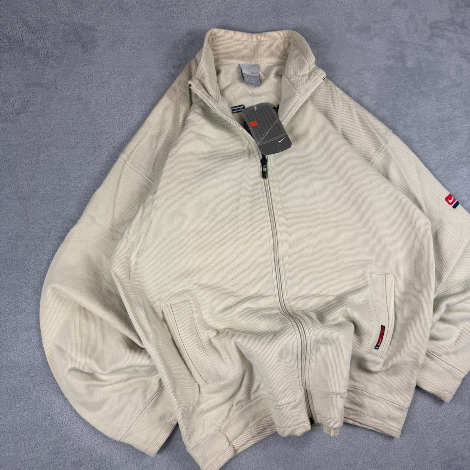 VTG Nike Athletic 2000's Y2K Cream Oversized Boys XL Full Zip Sweatshirt Jacket image 2