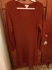 Sundance Brown Knit Sweater Dress Knee Length V-Neck Long Sleeve Size S