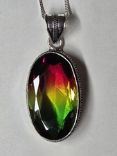 Neu925 Silber 100% Echter Mehrfarbiger Turmalin Lab.  Anhänger  Kette 50 cm Lang