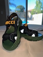 Gucci Men  s Logo Strap Sandals Black Green Size 8 US 546064  No Box