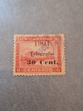 Nicaragua Telegraphe stamp 1901 30c on 6c rose