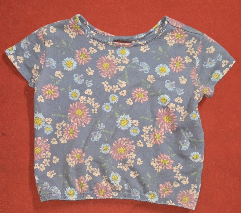 🌟 OshKosh B'gosh Girls Blue Floral Short Sleeve Shirt Elastic Bottom Size 8/8A