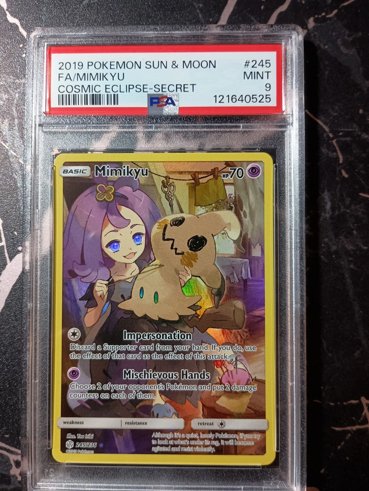 Pokemon Mimikyu 2019 Secret FA Sun & Moon Cosmic Eclipse Card 245/236 PSA 9