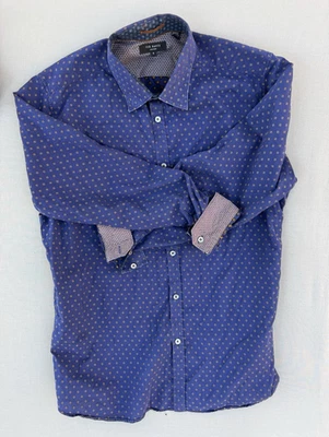 Ted Baker Men’s XL Blue Geometric Dress Shirt Cotton Long Sleeve Regular Fit - Image 1 of 4