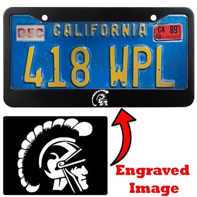 Engraved Black License Plate Frame - TROJAN MASCOT