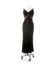 Vintage 90s Scala Silk Bead Formal Black Maxi Gown Dress L Petite Y2K Prom HOKO