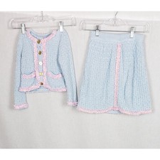 Angel's Face Baby Blue Pink Trim Knit Cardigan Skirt Set 3T 4T Easter Sunday