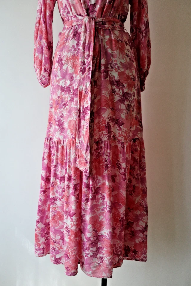 Maxi Vestido Boho Rosa Púrpura Floral Manga Larga Cottagecore Pradera Mujer M Foto 4 de 4