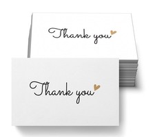 100 Little Thank You Cards Gold Heart Design 3.5x2in Bulk Notes RXBC2011