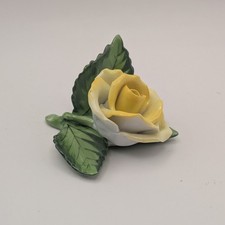 Herend Porcelain Yellow Rose Figurine on Leaves, 3 inch — listing 2