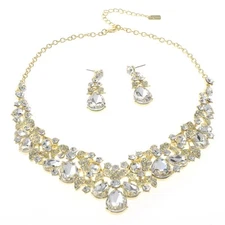 Gold Tone Alloy Metal Rhinestone Necklace Earring Set S20709-GCRY