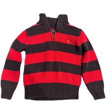 Polo Ralph Lauren Boys Quarter Zip Sweater Red  Navy Striped Size 5