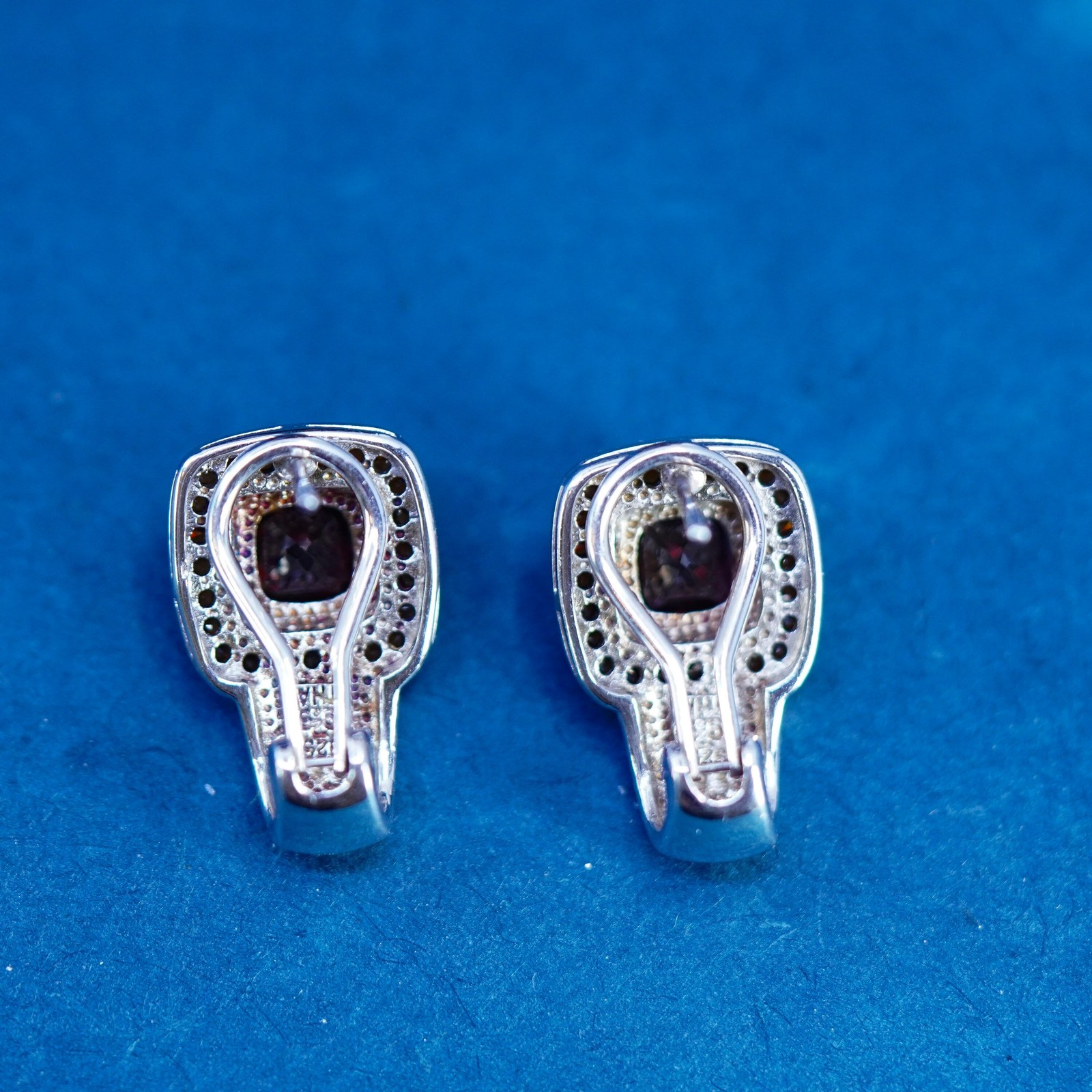 vintage Sterling silver ruby earrings, 925 huggie… - image 4