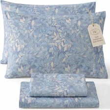 Leaves Printed - Blue Floral Sheets - 4 Piece Patterned Bed Sheet Set - Wrinkle