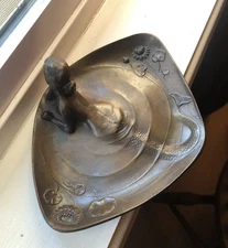 Antique Bronze Art Nouveau Mermaid Trinket Tray