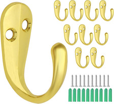10PCS Wall Mounted Coat Hooks Zinc Alloy Heavy Duty Gold Hangers