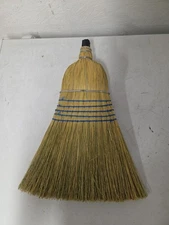 Lot Of 2 Large Corn Whisk Broom 19" Straw Hand Made Blue Screw On Attachment 