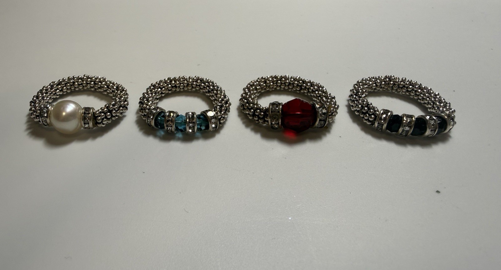 4 Beaded Stretchy Stackable Rings with Colorful S… - image 1