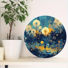 Dandelion Theme Round Aluminum Mural 8x8 Inch, Outdoor Decor