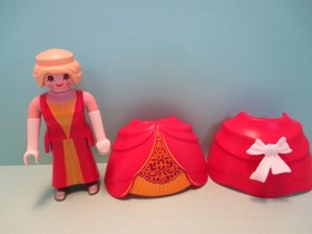 Playmobil figure WOMAN W/ BLOND HAIR IN FORMAL GOWN W/ SILVER LORGNETTE + HAT