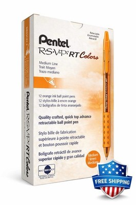 Pentel RSVP RT Colors Retractable Ballpoint Pens Orange Ink 12 Pack BK93CRF-F