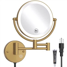 Lighted Makeup Mirror Wall Mount, 5X LED Double Sided Bathroom Magnifying Mir...