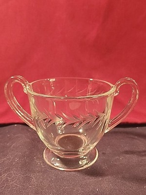 Fostoria Holly Clear Open Sugar Bowl Cut 815 Laurel & 6030 Stem