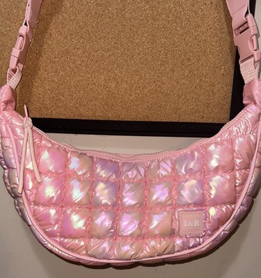 Iris and Rainbow All Around Galaxy Cross Body bag soft puffy Pink material 