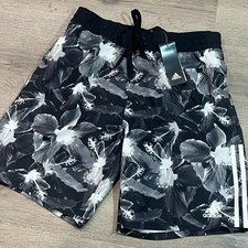 NWT Adidas Men  s Medium Hibiscus Black Floral Lined Swim Trunks