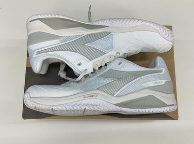 Diadora Men s Blushield Torneo 3 AG Size 12 White/Silver Court Shoes
