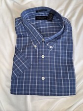 Van Heusen Mens Short Sleeve Dress Shirt Button Sz XL 17-17.5 Blue Plaid NEW