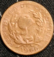 Colombia 1966 One Centavo REP&Uacute;BLICA DE COLOMBIA #40
