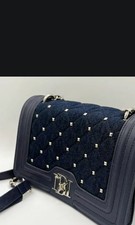 Badgley Mischka Navy Quilted Shoulder Bag Pearl Stud Chain Strap