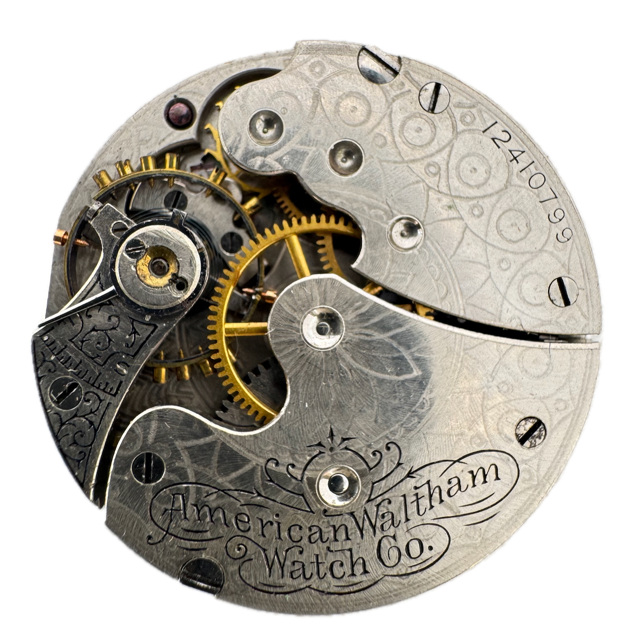 Antique 1903 Waltham 7 Jewel Hunter Pocket Watch Movement 61 USA Mechanical