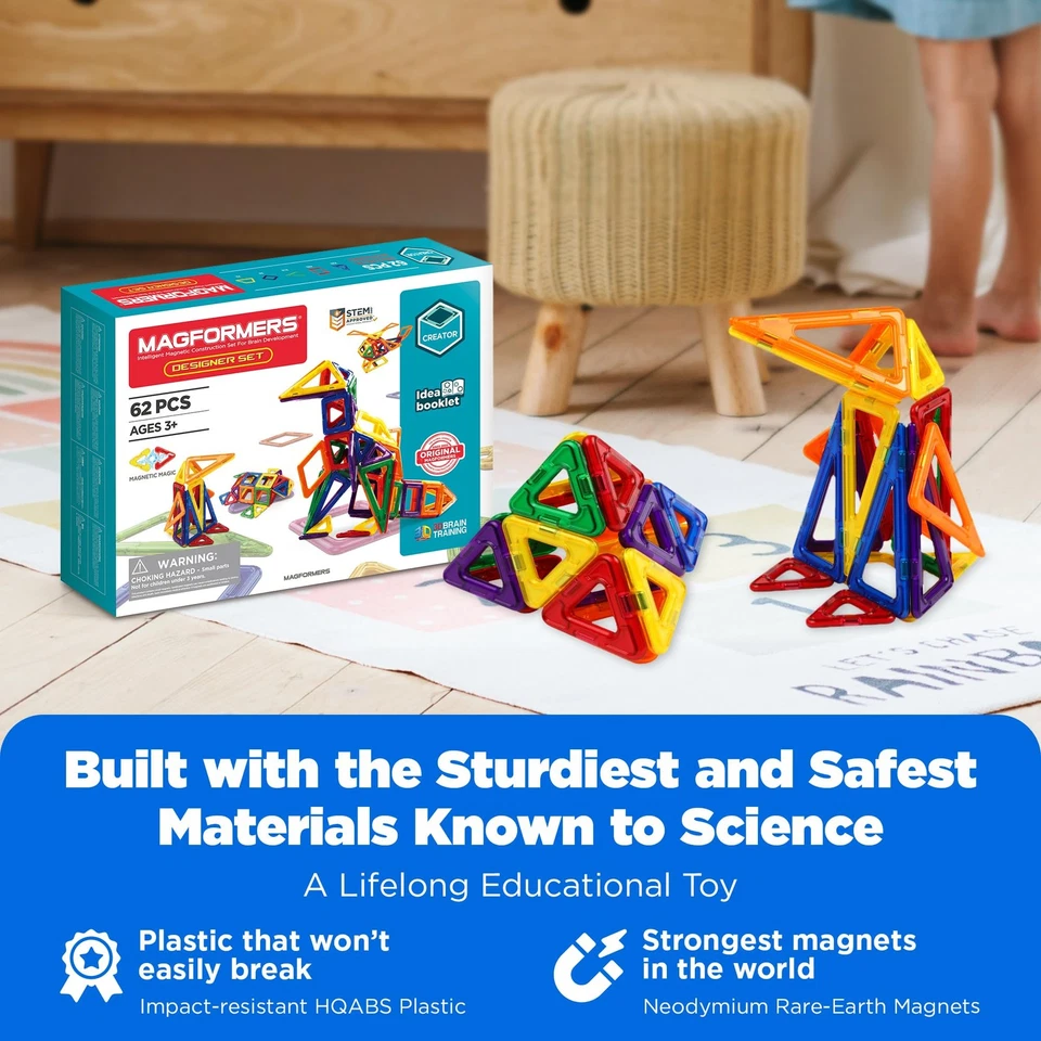 MAGFORMERS 62 Piece Designer Set MAGFORMERS Magnetic Blocks Educational Toys - Image 3 of 4